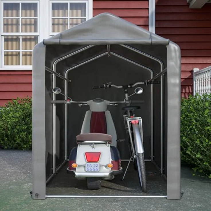 Thanaddo Fahrradgarage 100x187x160cm, robuster Carport mit verzinktem Stahlrahmen, dunkelgrau – Bild 1