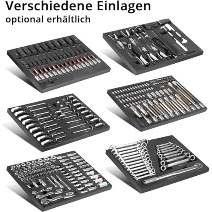Stahlwerk Falcon, Werkzeugwagen + Montagewagen mit 7 abschließbaren Schubladen, integrierter Lochwand und pulverbeschichteter Stahloberfläche, 990 mm hoch, blau – Bild 7