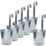 Spetebo 6er Set Balkon Hängetopf Silber mit Haken zum Aufhängen - Zink Garten Blumentopf für Geländer und Zaun - Pflanzen Hängetöpfe Kräuter Topf Blumen Vase Übertopf mit Aufhängung