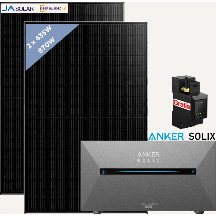 Anker 870W Balkonkraftwerk Solarbank 2 AC E1600, MPPT-Technologie, JA Solar Module, Smart Meter