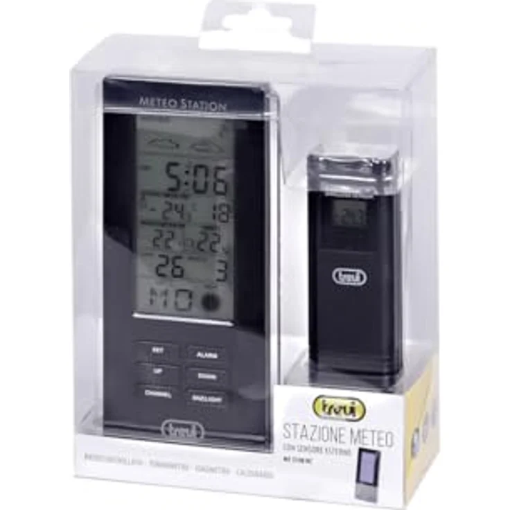 Trevi ME 3108 RC, Wetterstation mit Innen- und Aussentemperaturmessung, Hygrometer, Schwarz – Bild 2