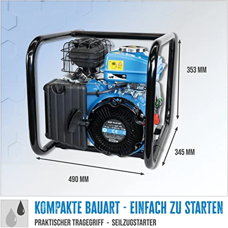 Güde Motorpumpe GMP 15.22 SET - 94503 Benzin-Wasserpumpe 1.400 Watt 15.000 l/h Entwässerung max. Förderhöhe 22 m 20 kg – Bild 5