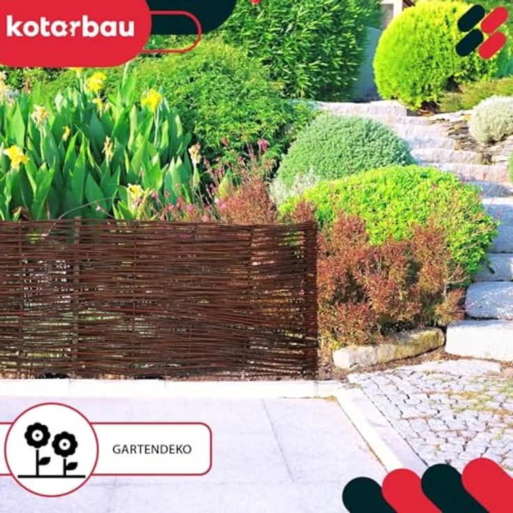 KOTARBAU® 10er Set Beetbegrenzung Weidenzaun 120 x 40 cm, naturbraun, wetterbeständig, flexible Beeteinfassung aus Weidengeflecht – Bild 2