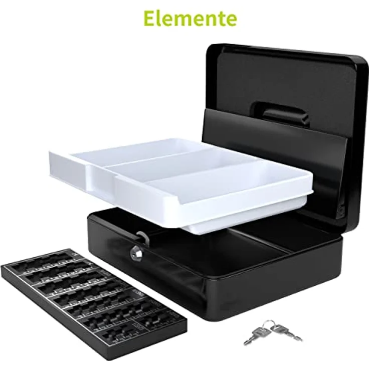 ACROPAQ Geldkassette abschließbar - Kasse mit Münzzählbrett, Groß 24 x 30 x 9 cm - Abschließbare Box, Geldkasse, Geldkoffer geeignet für Geldaufbewahrung - Schwarz - 10005K – Bild 5