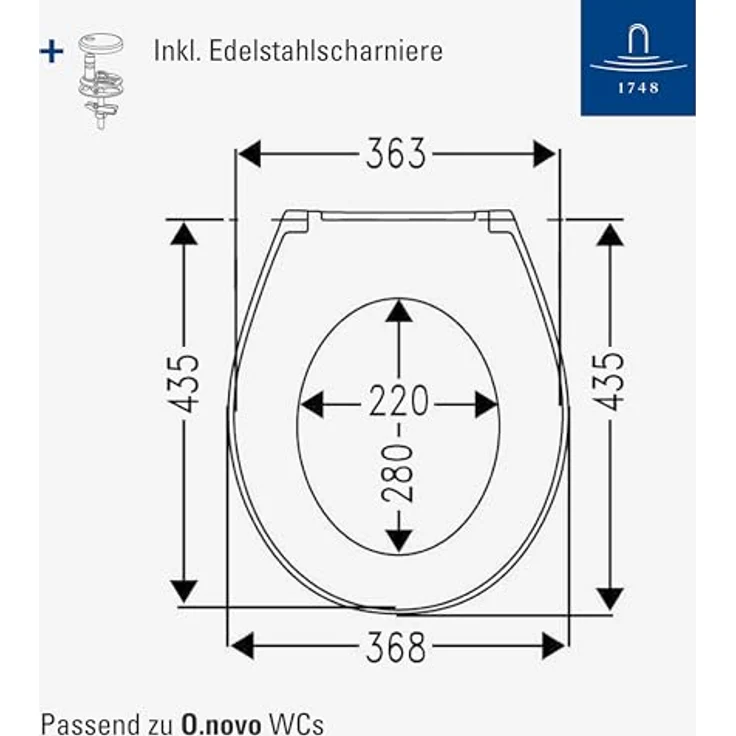 Villeroy & Boch O.novo WC-Sitz, Duroplast mit SoftClosing und QuickRelease, Weiß Alpin, 438 x 368 x 49 mm – Bild 6