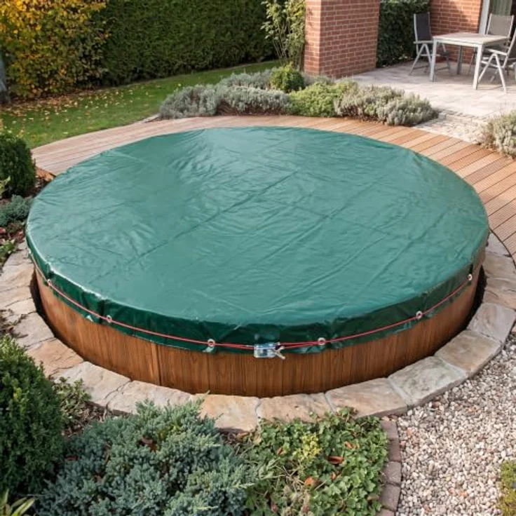 SAXONICA Poolabdeckung Rundpool 360 cm 90g rund 3,6 m winterfest, lichtundurchlässig, grün/schwarz – Bild 2