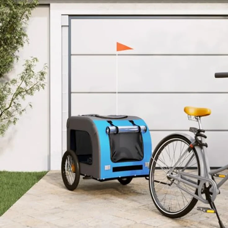 vidaXL Hunde-Transportbox Fahrradanhänger Blau und Grau Oxford-Gewebe Eisen, 45 kg Tragfähigkeit – Bild 2