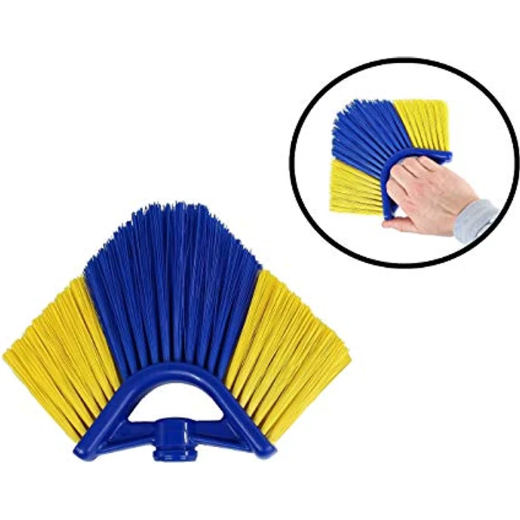 Pullach Hof Teleskopstiel Eckbesen-Set mit 4 Meter Teleskopstange, italienisches Grobgewinde, strapazierfähige Kunststoffborsten, blau – Bild 5