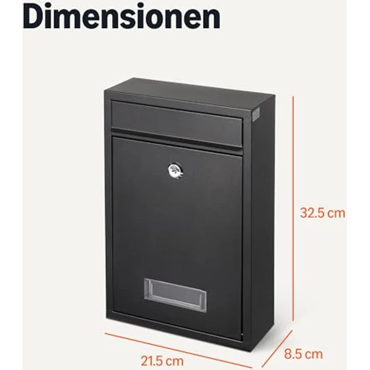 Amazon Basics abschließbarer Briefkasten aus verzinktem Stahl, rostbeständig, 32.5cm H x 21.5cm W x 9.0cm D, Schwarz – Bild 5