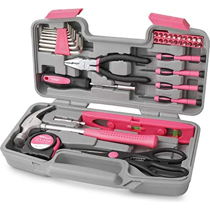 Apollo pinker Werkzeugkoffer mit pinkem Werkzeug Set 39 Teile