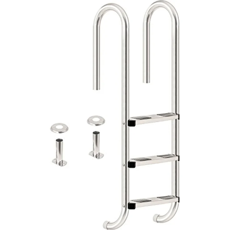 Zelsius V2A Edelstahl Poolleiter mit 3 Stufen | 50 x 26,5 x 132 cm - Silber | mit Rutschsicherung | Schwimmbadleiter für Pool und Schwimmbecken – Bild 2