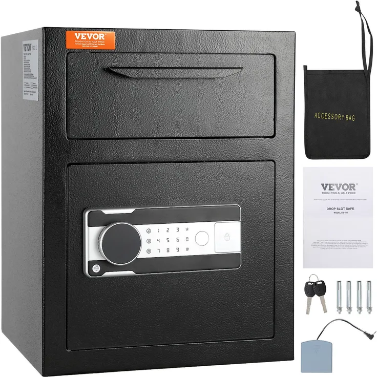 VEVOR Tresor 1,7-Liter-Lagertresor mit Steckplätzen, elektronischem Zahlenschloss, schwarz