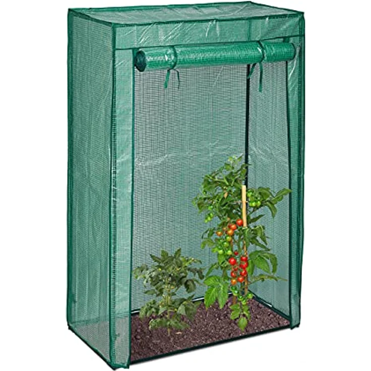 Relaxdays Tomatengewächshaus, Garten & Balkon, Foliengewächshaus Tomaten, HBT: 150x100x50 cm, Stahl & PE-Folie, grün – Bild 1
