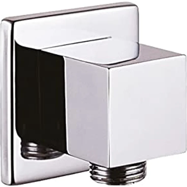 Creavit Wandanschlussbogen eckig, verchromtes Messing, 1/2 Zoll Duschschlauchanschluss mit Rosette, langlebig und moderne Optik in Silber – Bild 1
