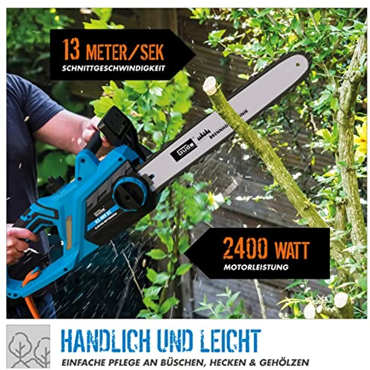 Güde Elektro Kettensäge KS 405 EC, 2400 Watt, 385 mm Schnittlänge, Kettenschnellspannsystem, Metall Stammhaltekralle – Bild 4