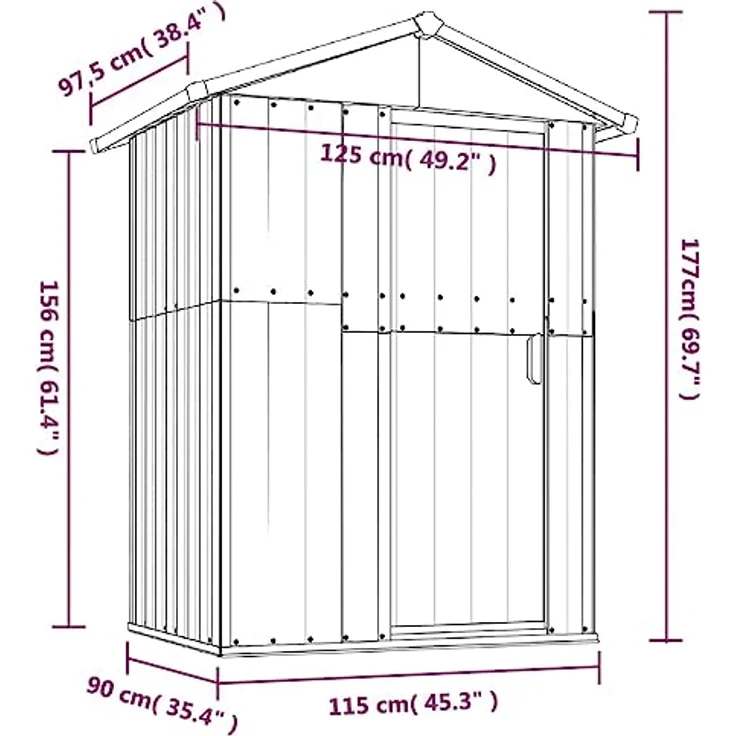 vidaXL Geräteschuppen Braun 126x97,5x177 cm Verzinkter Stahl – Bild 4