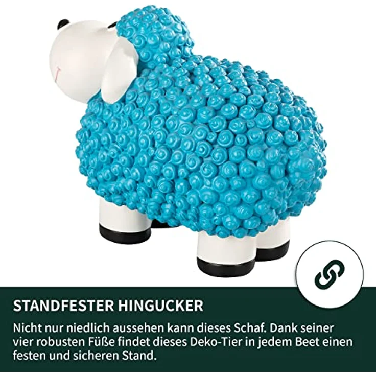 VERDOBA Mini Deko Schaf Molly, wetterfeste Gartenfigur aus Kunstharz, Pastell Blau, 21 x 12,5 x 16,5 cm – Bild 5
