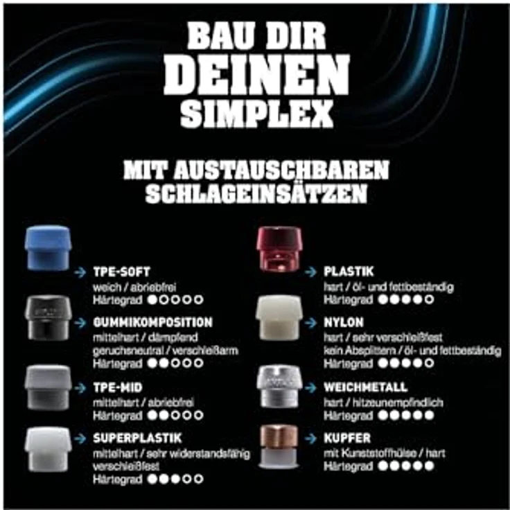 HALDER Simplex-Plusbox Starterkit, Simplex-Schonhammer D60, Gummikomposition/Superplastik mit Tempergussgehäuse, ergonomischem Holzstiel und Standfuß, inkl. Cuttermesser | 3027s027 – Bild 4