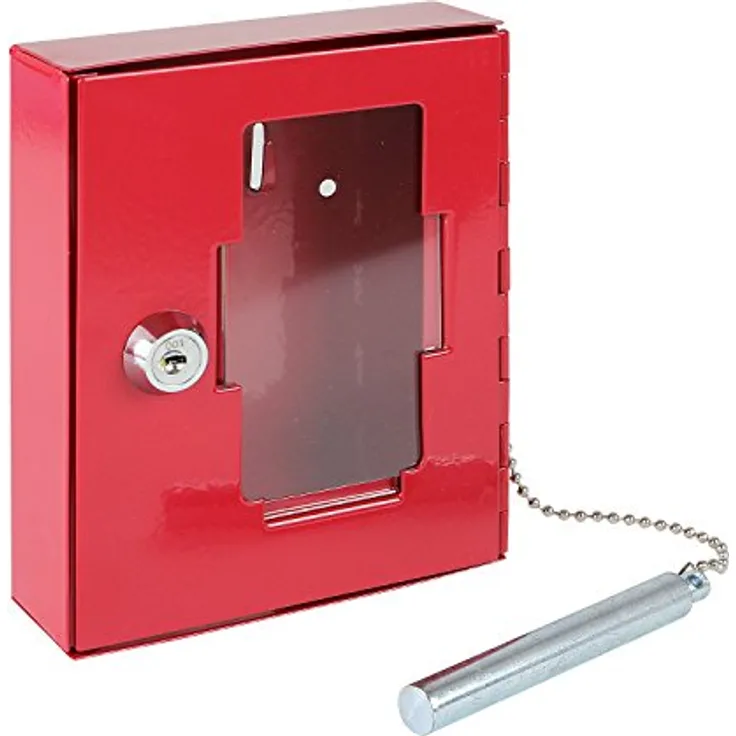 HMF 1021-03 Notschlüsselkasten mit Glasbruchhammer, 15,0 x 12,0 x 4,0 cm, RAL 3001 rot
