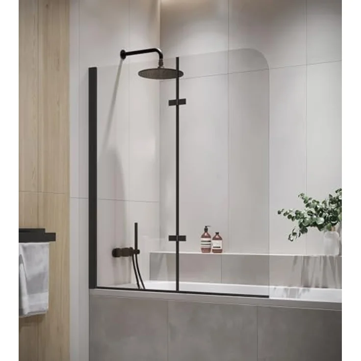 Badplaats B.V. Badewanne Austin Schwarz, 5mm Sicherheitsglas mit Nanobeschichtung, 120 x 140cm, Duschwand und Badewannenaufsatz – Bild 1