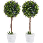 HOMCOM Kunstpflanze Lavendel 2er-Set Künstliche Pflanzen, 60 cm Zimmerpflanze im Topf, Kunstbaum mit Kunstmoos für Indoor, Outdoor