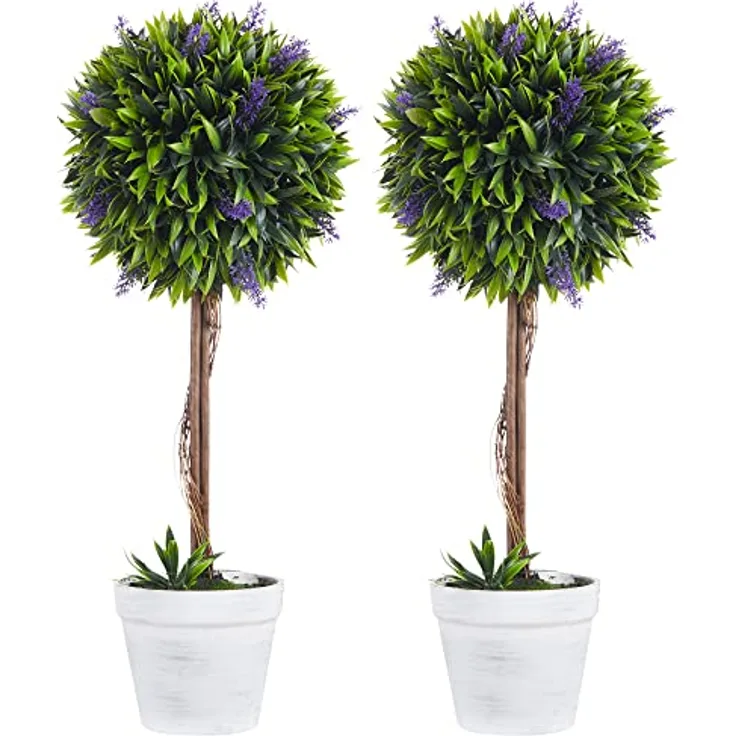 HOMCOM Kunstpflanze Lavendel 2er-Set Künstliche Pflanzen, 60 cm Zimmerpflanze im Topf, Kunstbaum mit Kunstmoos für Indoor, Outdoor