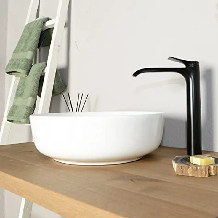 wohnfreuden Keramik Waschbecken 42 cm rund in weiß - Zeitloses Design, einfach zu montieren, ohne Überlaufschutz – Bild 5
