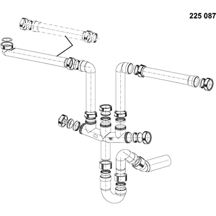 Blanco Beckenverbindung 2x3,5"/1x3,5"-1x1,5", Siphon mit Röhrensiphon 1 1/2" – Bild 2