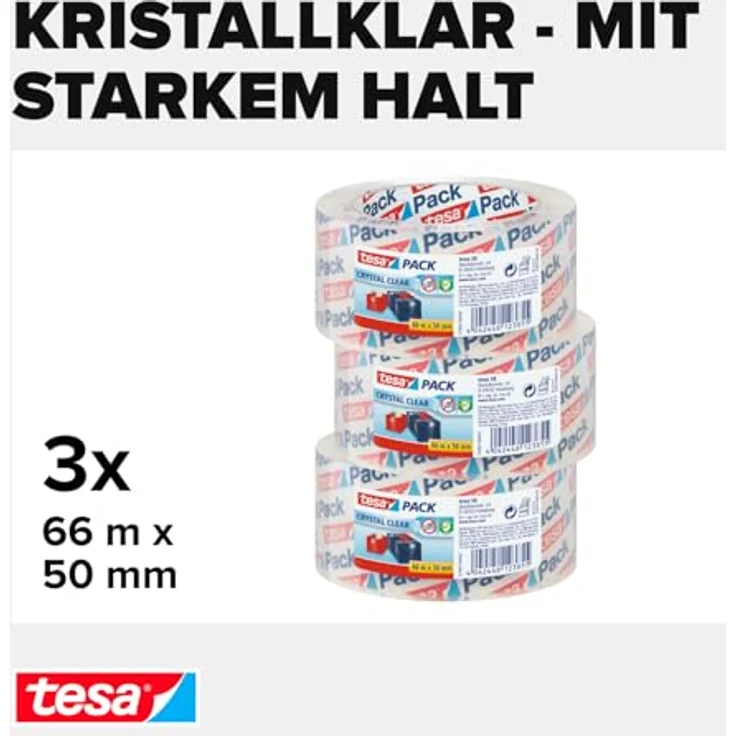 tesa Packband ''Crystal Clear'', kristall-klar, 3 Rollen, 66m x 50mm - Preisvergleich – Bild 3