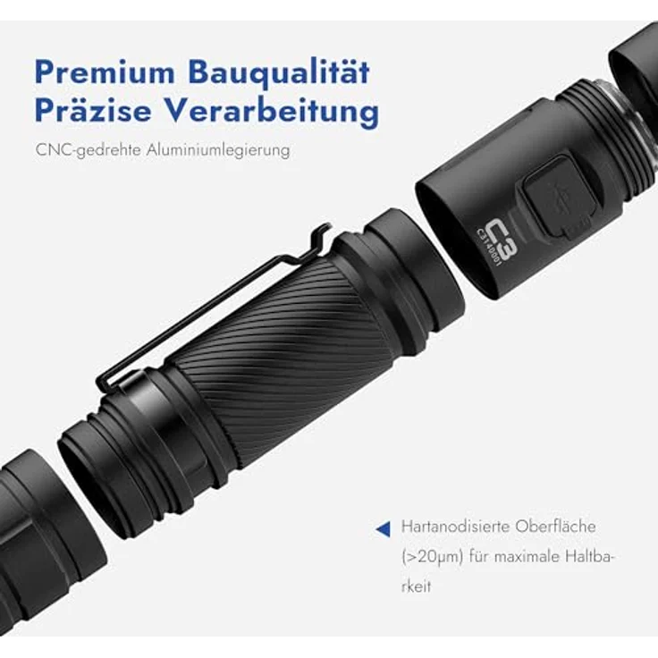 WUBEN C3 LED Taschenlampe, aufladbar, 1200 Lumen, IP68 wasserdicht, 6 Beleuchtungsmodi, kompakt und tragbar – Bild 5
