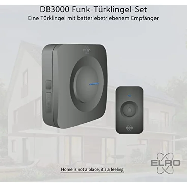 ELRO DB3000-P1C1B Funk Türklingel Set Tragbare Empfänger mit Batterie-Wasserdicht, 100m Reichweite, 64 Melodien-Schwarz – Bild 2