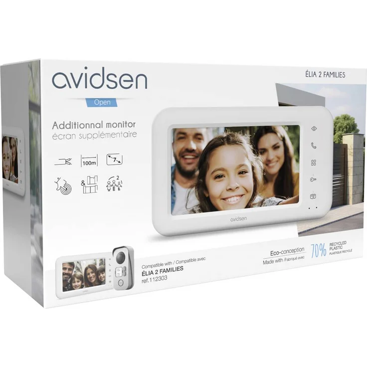 Avidsen Zusatz-Monitor für Video-Gegensprechanlage Élia, kabelgebunden, Weiß