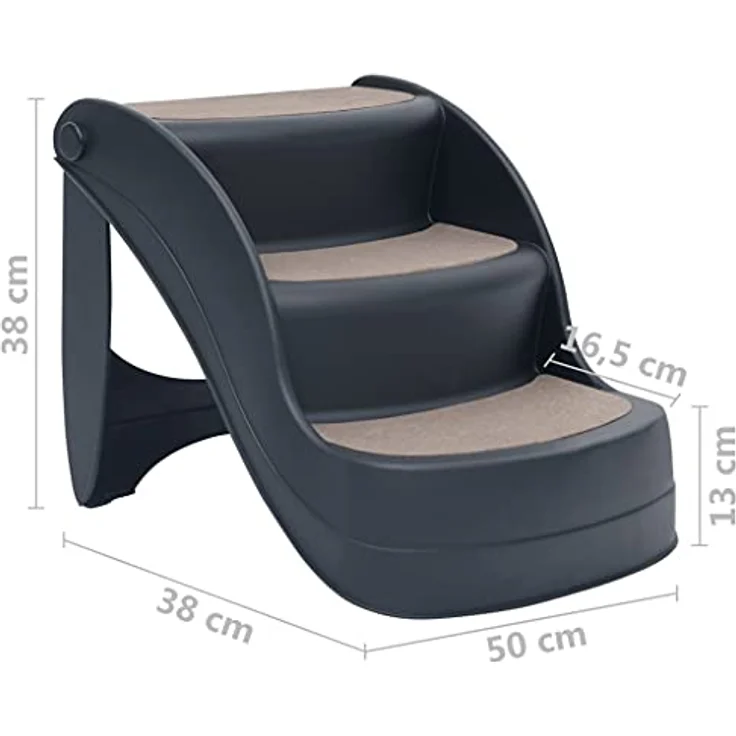 vidaXL Hunderampe Hundetreppe mit 3 Stufen Klappbar Dunkelgrau, 1,37 kg, für Haustiere bis 20 kg, rutschfeste Stufen – Bild 3