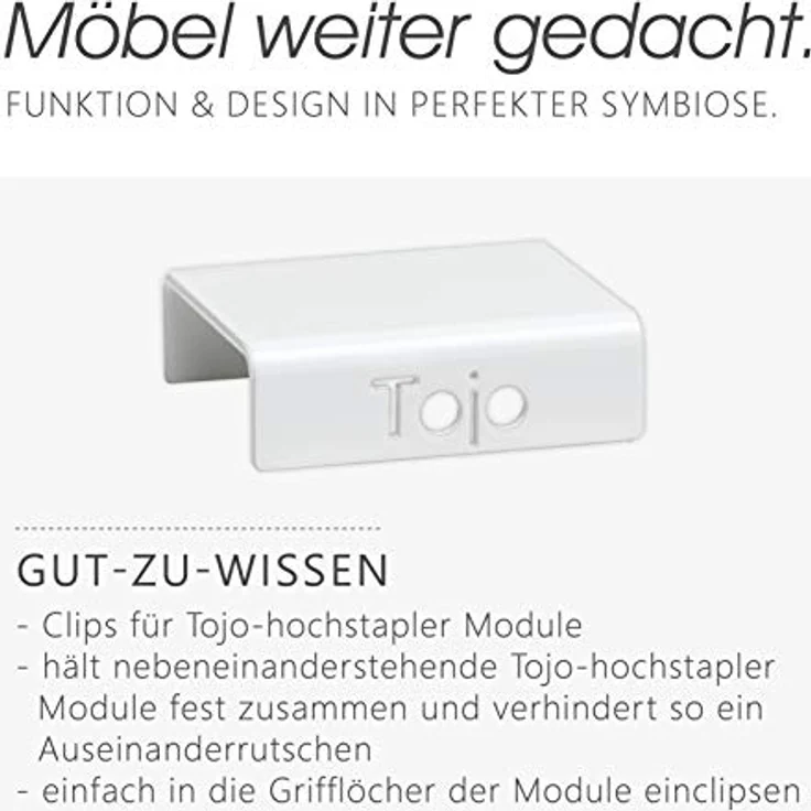Tojo Griff clip (1-St), U-förmiger Regalverbinder für hochstapler Regale, weiß/antrazit – Bild 4