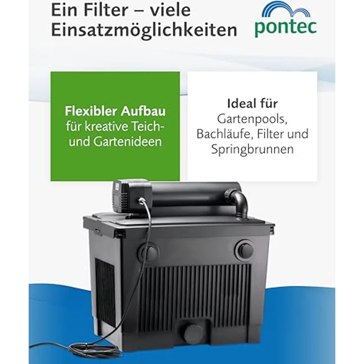Pontec MultiClear Set 20000, Durchlauffilter-Set mit UVC-Vorklärgerät (18 W) für Teiche bis 20.000 l, schwarz, Sauerstoffanreicherung – Bild 4