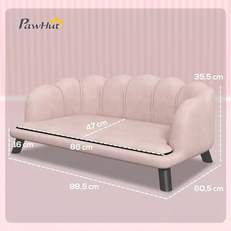 PawHut Hundesofa Hundecouch, Rosa, Waschbarer Bezug, mit Rückenlehne und Holzbeine, für mittelgroße Hunde unter 25 kg – Bild 5