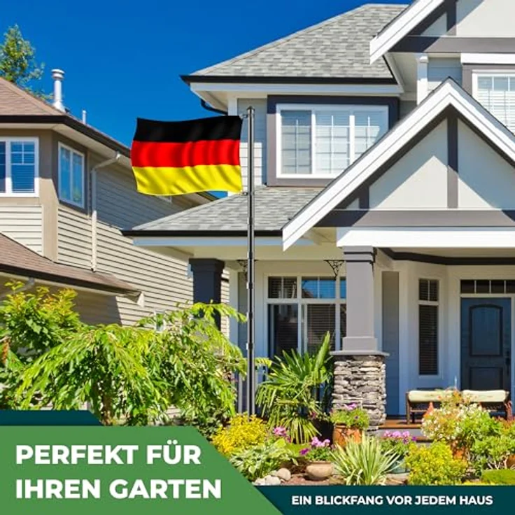 KESSER Teleskop Fahnenmast Aluminium 6,30m Bodenhülse 60cm inkl Deutschlandfahne Höhenverstellbar Flaggenmast Mast Deutschland Flagge Alu Schwarz – Bild 7