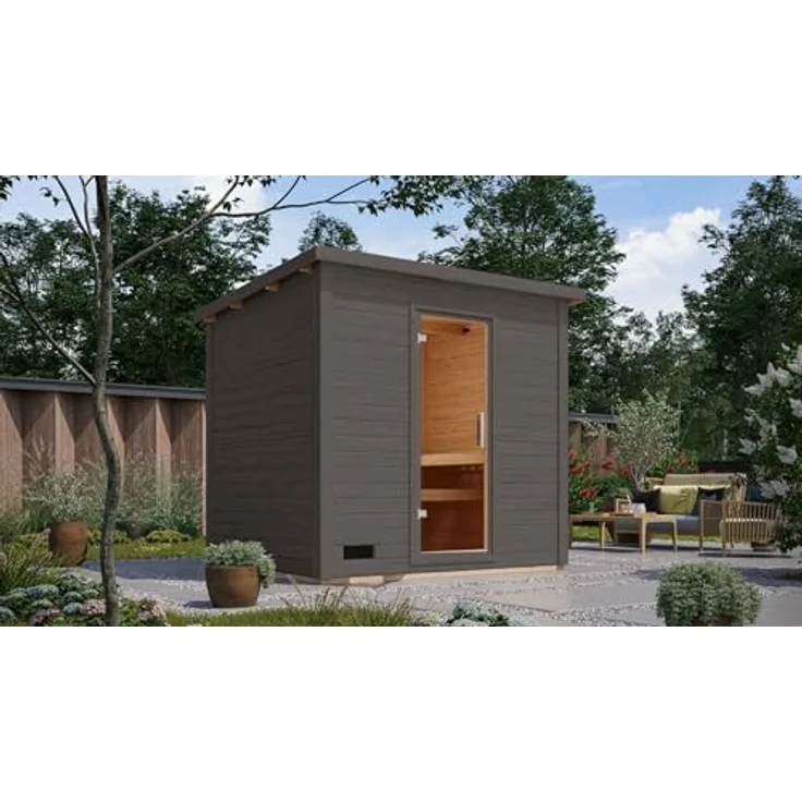 CHILLROI Saunahaus Kaapi, 38mm Wandstärke, inkl. Ofen 9 kW, externe Steuerung, naturbelassen – Bild 2