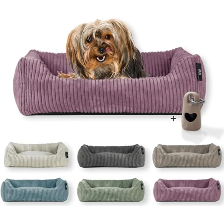Rohrschneider Hundebett waschbar | mit Hundekissen Cord | 2 Größen (ca. 55x42 cm/ca. 70x50 cm) inkl. Gassibeutel (Altrosa 55 cm, Cordstoff breit) – Bild 1