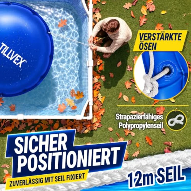 tillvex® Poolkissen Winter XXL Ø 3 m Rund mit 12m Seil & Reparaturkit, frost- & chlorbeständig bis -20°C, inkl. Schraubventil – Bild 6