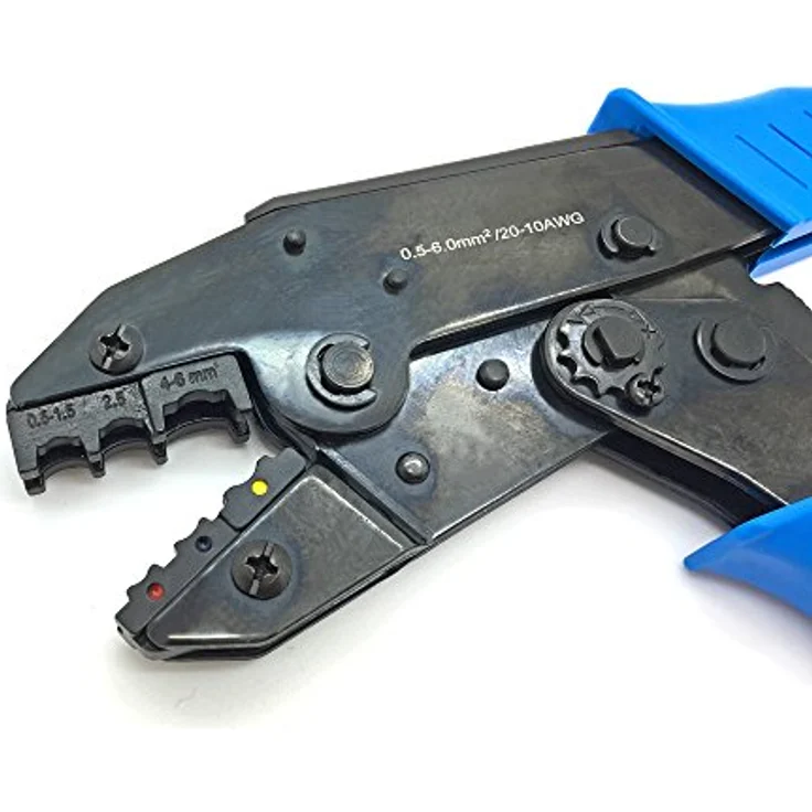 ARLI Crimpzange Set, Profi Zange mit Ratschenfunktion und 50x gelben Stoßverbindern, 4-6 mm² Quetschverbinder für isolierte Steckverbindungen – Bild 3