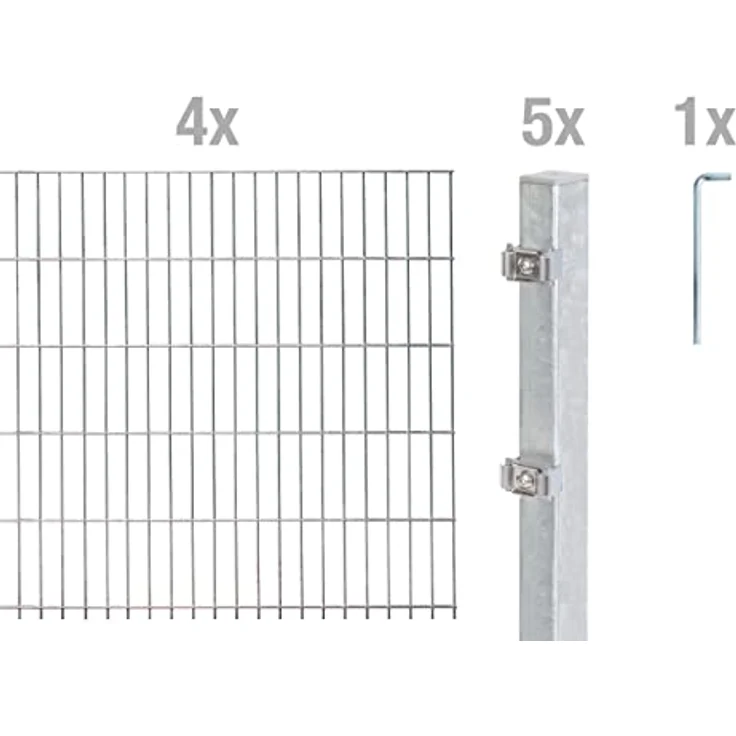 Alberts Doppelstabmatten Zaun, 100 cm hoch, 8 m lang, Komplettset zum Einbetonieren, feuerverzinkt, mit Pfosten 60x40 mm – Bild 3