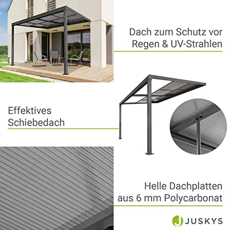 Juskys Terrassenüberdachung 4x3 m mit Schiebedach - Terrassendach aus Aluminium mit Doppelstegplatten - wetterfeste Überdachung mit UV-Schutz - Grau - Preisvergleich – Bild 4