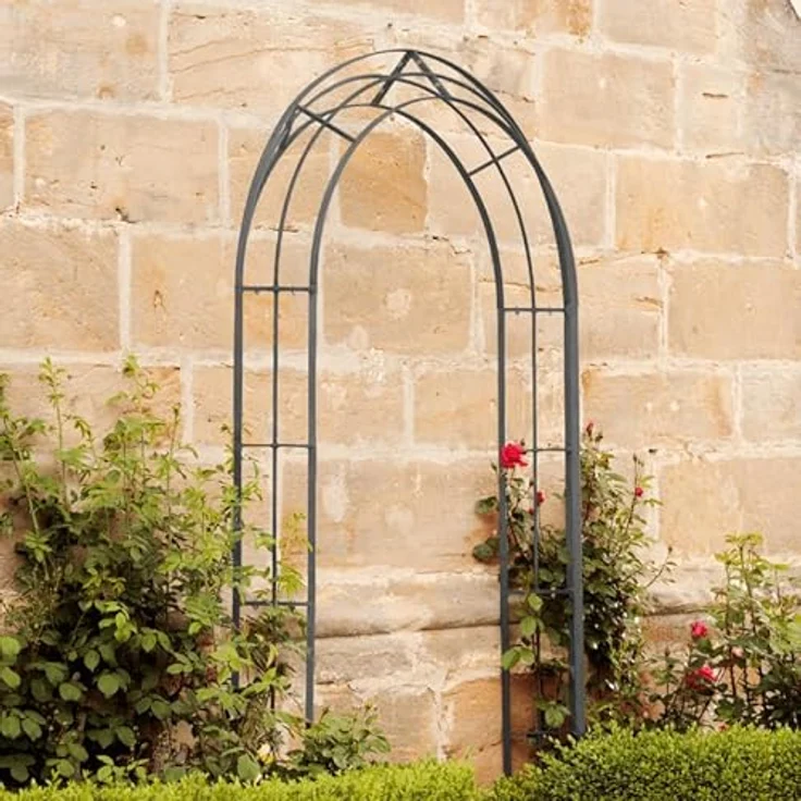ELEO Rosenbogen Matera, 235 cm x 140 cm, pulverbeschichtet in Anthrazit, stabile Rankhilfe aus handgefertigtem Schmiedeeisen – Bild 2