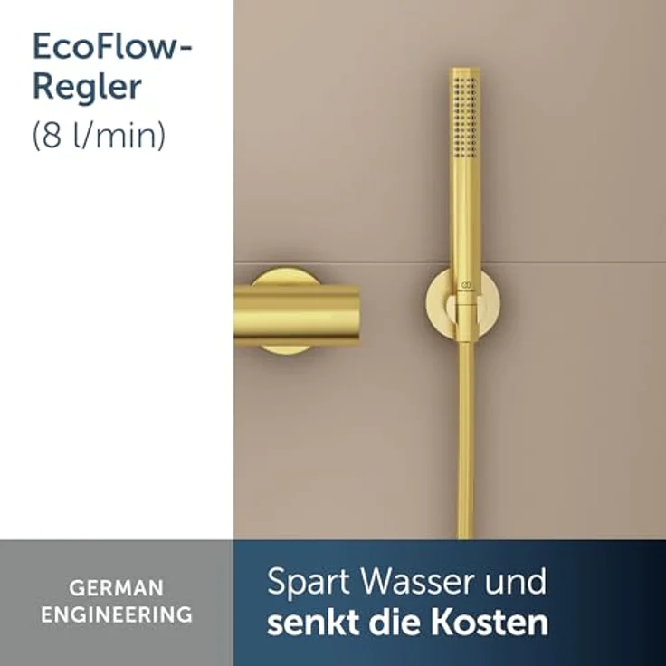 Ideal Standard Idealrain Atelier, Stabhandbrause in Brushed Gold mit Durchflussbegrenzer und kratzfester PVD-Beschichtung – Bild 5