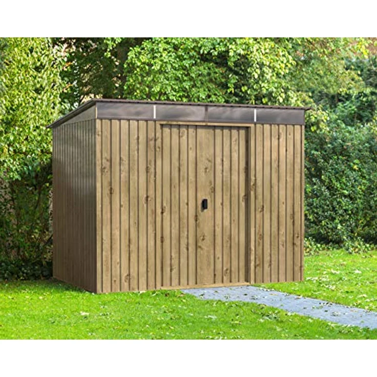 Duramax TOP Pent Roof Skylight 8 x 6 Metall gerätehaus, hergestellt aus verzinktem Stahl, verstärkte Dachkonstruktion, integriertes Oberlicht für Sonnenlicht, Geräteschuppen, Holzmaserung – Bild 2