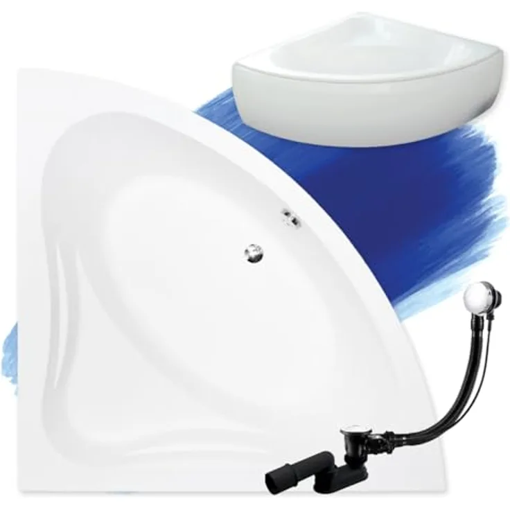 Bad Land Badewanne MIA 140x140, Eckwanne mit Acrylschürze, antibakterieller Beschichtung und rutschfesten Eigenschaften, schneeweiß