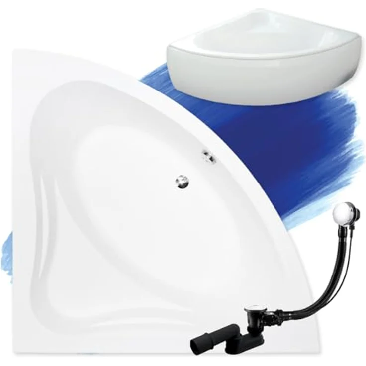 Bad Land Badewanne MIA 140x140, Eckwanne mit Acrylschürze, antibakterieller Beschichtung und rutschfesten Eigenschaften, schneeweiß – Bild 1