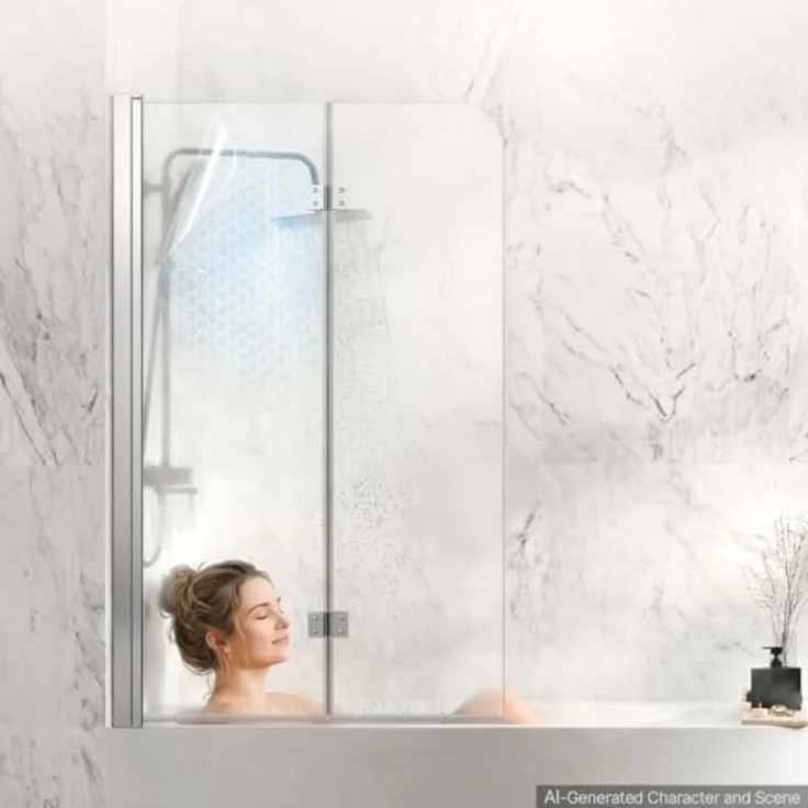 VEVOR Rahmenlose Badewannen-Duschkabine, 86 cm B x 140 cm H, 180° drehbare Tür aus 6 mm Sicherheitsglas, Schwarz – Bild 8