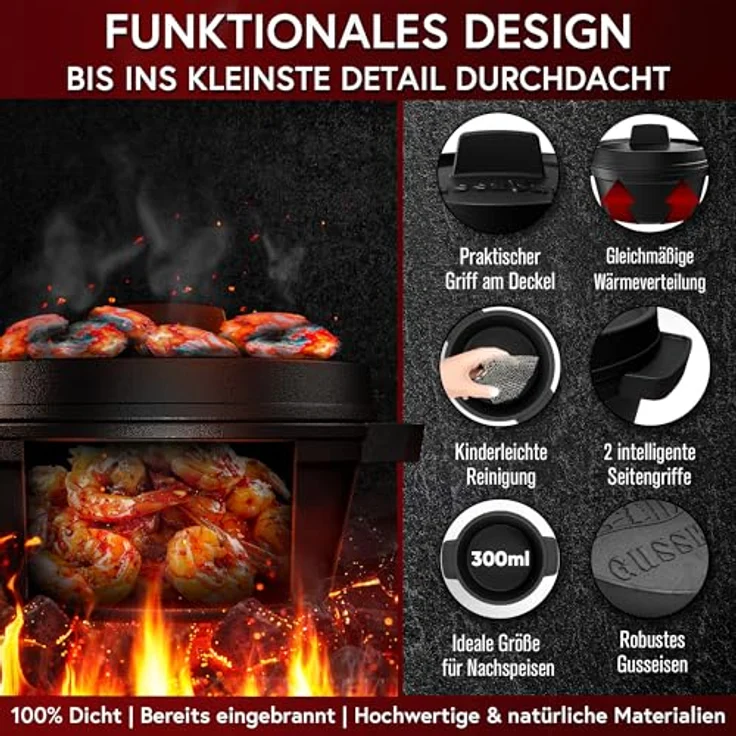 GUSSKÖNIG Dutch Oven Set Mini - 4x 300ml Gusseisen Mini Topf mit Deckel, bereits eingebrannt, vielseitig einsetzbar, ideal für Vorspeisen und Desserts – Bild 5